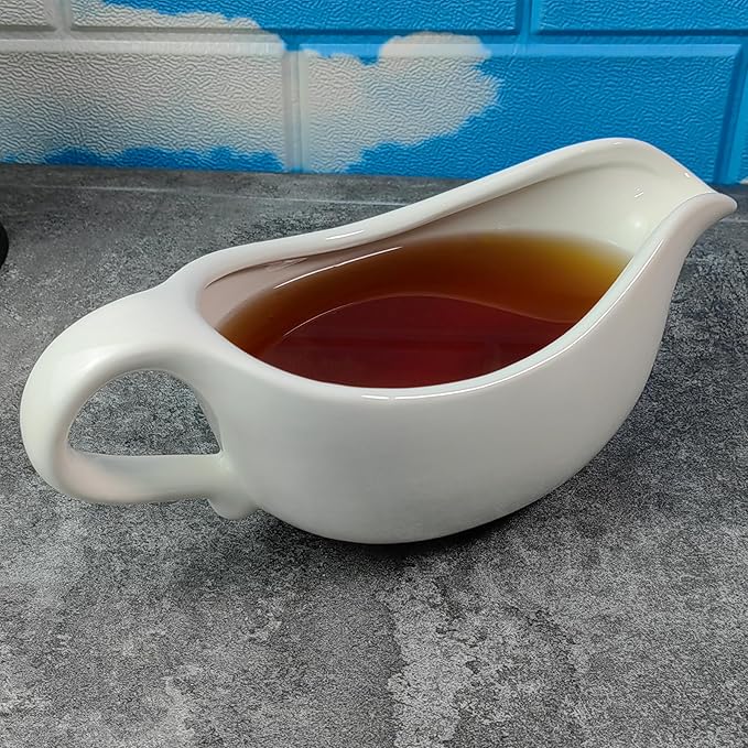 TripDock 24 Oz Gravy Boat- Large Capacity Thanksgiving Farmhouse Gravy Boat/White-Perfect Addition to Your Holiday Table Setup