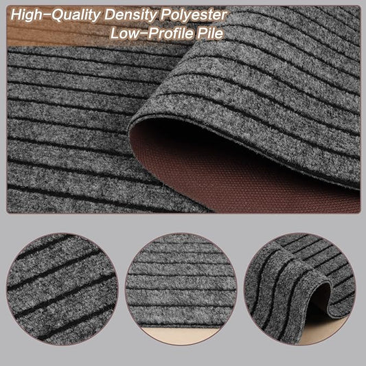 3' x 77' Runner Rugs with Rubber Backing, Indoor Outdoor Utility Carpet Runner Rugs, Stripe Gray, Can Be Used as Aisle for The RV and Boat, Laundry Room and Balcony