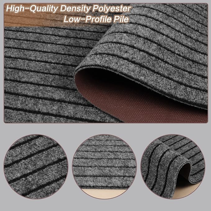 2' x 62' Runner Rugs with Rubber Backing, Indoor Outdoor Utility Carpet Runner Rugs, Stripe Gray, Can Be Used as Aisle for The RV and Boat, Laundry Room and Balcony