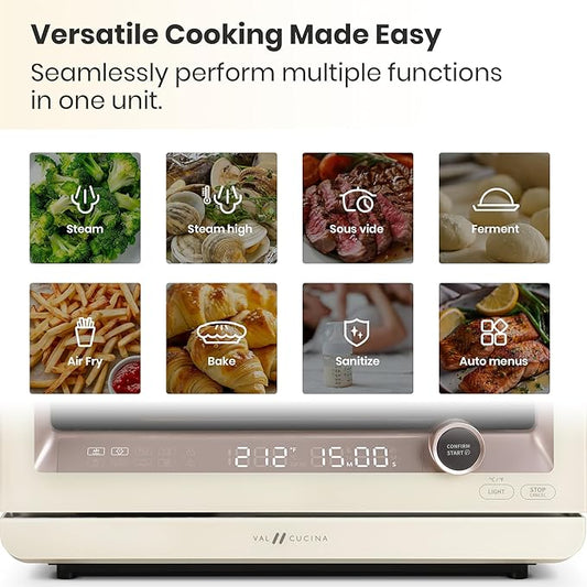VAL CUCINA 7-in-1 Steam Convection Oven Countertop with Air Fry, Bake, Sous Vide, Ferment, Built-in Recipes & VAL Board Cutting Board, Creates Storage Space, Protects Cabinets