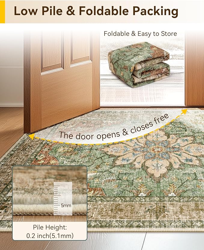 Area Rugs 3'x9' Runner Rug Non Slip Washable for Kitchen Hallway Bedroom Beside Laundry Room Bathroom Rug, Floor Carpet, Brick Red Rust Neutral Brown Burnt Orange Green