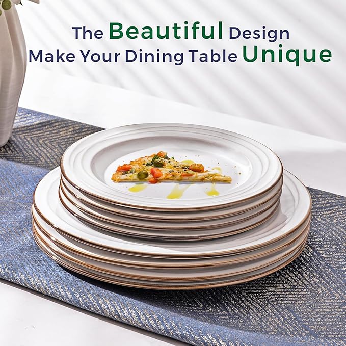 GBHOME Ceramic Dinnerware Sets,12 pcs Embossed Elegant Stoneware Plates and Bowls Sets, Housewarming Wedding Gift | Dishwasher & Microwave Safe | Dishes Set Service for 4