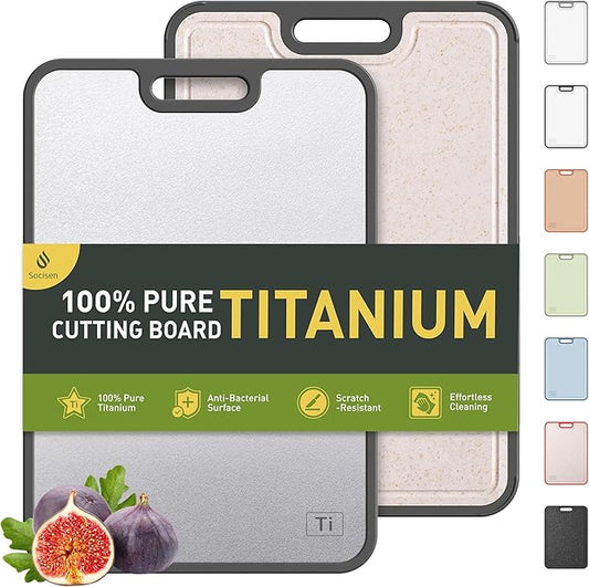 2 in 1 Pure Titanium Cutting Boards for Kitchen Chopping Board with Handle Large Big Small Kitchen Meat Butcher Block Not Stainless Steel Wood Bamboo Glass Rubber Plastic Silicone Acrylic Teak Sink