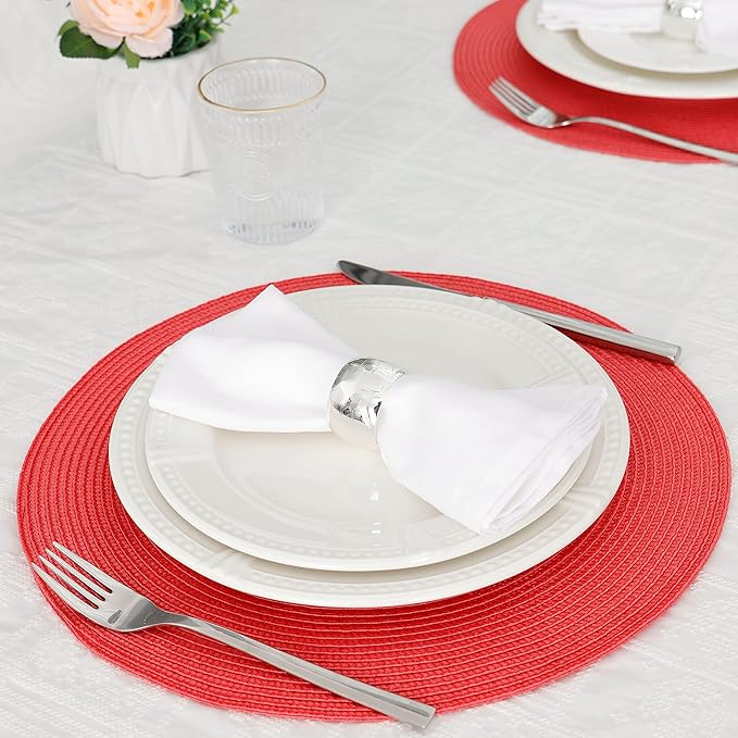 HODJOY Placemats Set of 6, Round Placemats for Dining Table, Washable Non-Slip Placemats for Velentine, 15 inches (Pink Red)