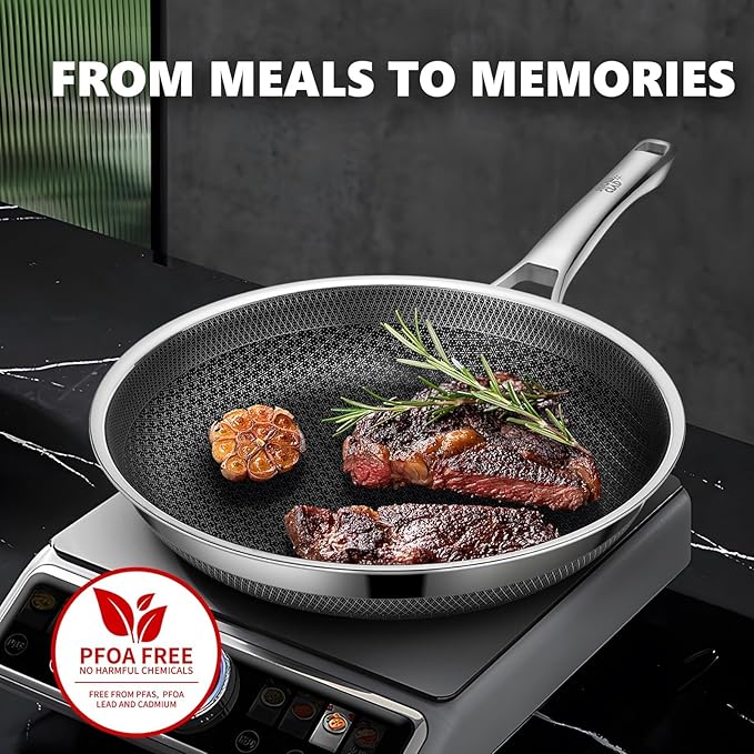 OATOFP Non Stick Frying Pans 12 inch, Hybrid Frying Skillets Nonstick with Lid,non stick Stainless Steel Pans, Dishwasher and Oven-Safe Chef Pan, Induction Compatible Cooking Pan, PFOA Free Cookware