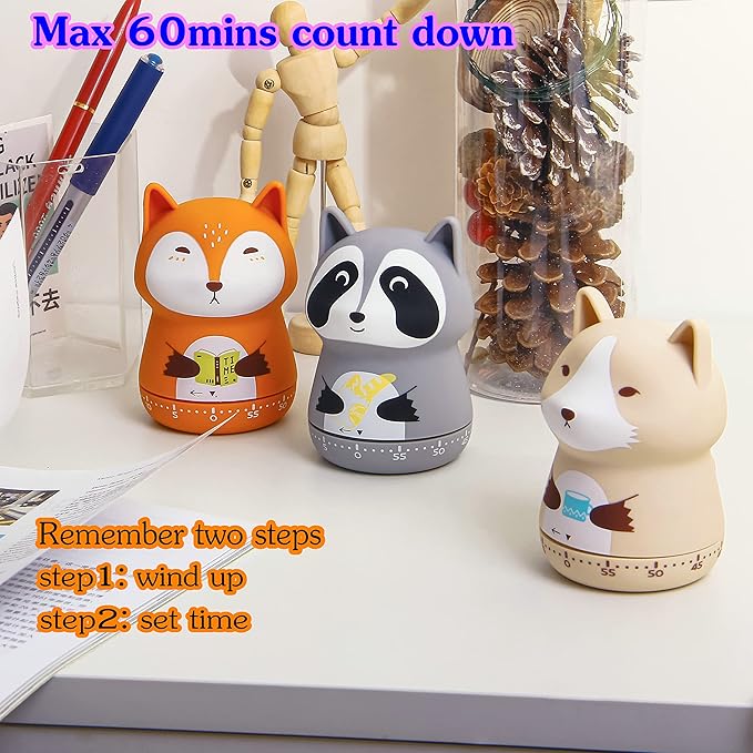 Mechanical Kitchen Timer, Cute Animal Timer for Kids, Wind Up 60 Minutes Manual Countdown Timer for Classroom, Home, Study and Cooking (Brown Lesser Panda)