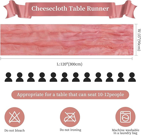 6 Pack Rose Valentine's Day Cheesecloth Table Runner 10FT Long Boho Gauze Table Runner Rustic Sheer Runner for Wedding Bridal Baby Shower Birthday Party Table Decor Thanksgiving Decorations