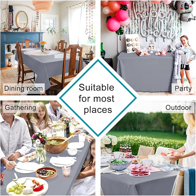 Hiasan Light Gray Rectangle Tablecloth - Waterproof Spillproof and Wrinkle Resistant Washable Polyester Table Cloth for Dining Party, 60 x 84 inch