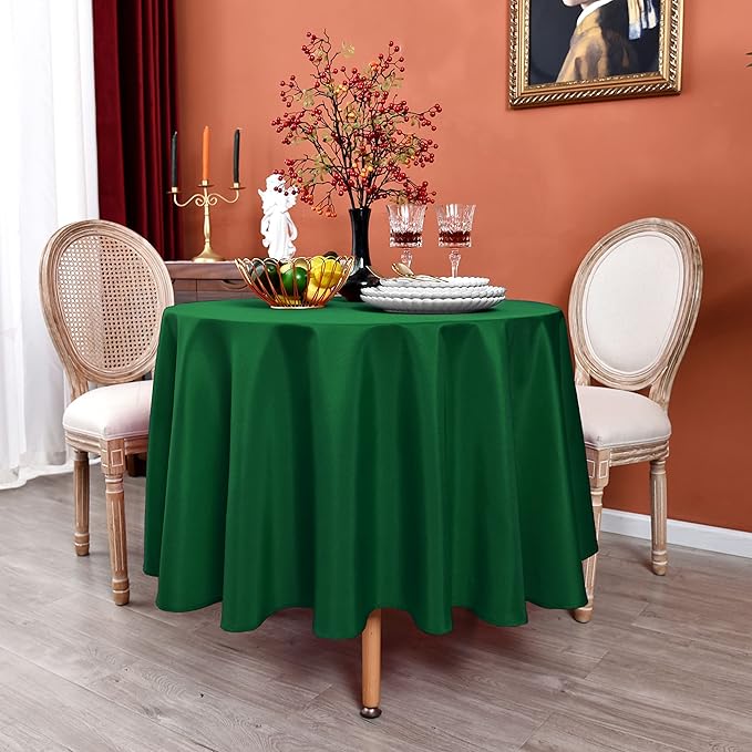 MEANMOY 2 Pack Green 210 GSM Water & Stain Resistant Round Tablecloth - Solid 60 Inch Circle Table Cloth Cover in Wrinkle Free Washable Wipe Clean Polyester for Wedding, Party, Banquet (2 Pcs)