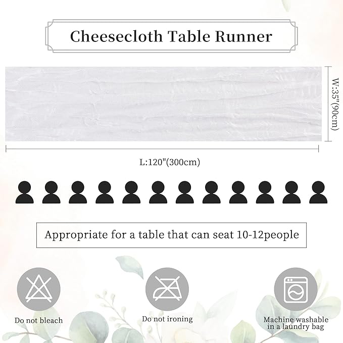 6 Pack White Cheesecloth Table Runner 10FT Long Valentine's Day Boho Gauze Table Runner Rustic Sheer Runner for Spring Wedding Bridal Baby Shower Birthday Party Table Decor Easter Decorations