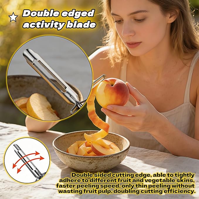 Professional Stainless Steel Vegetable Peeler - Old-School Rotary Blade for Potatoes, Carrots & Apples | Ergonomic Handle, Eye Remover | Commercial-Grade Kitchen Tool for Home & Restaurant Use