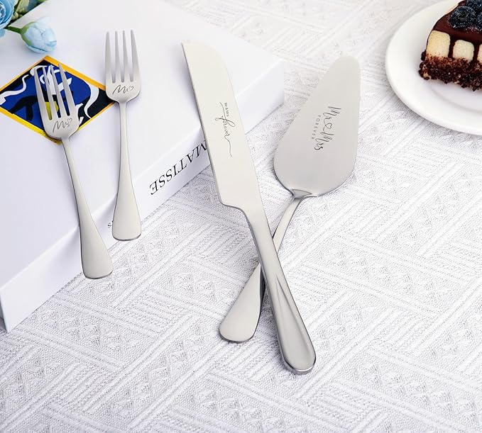 Silver Cake Cutting Set for Wedding, Cake Knife and Server Set, Bride & Groom Cutter Server Set and Forks, Birthday, Wedding, Bridal Shower Gifts for Couples