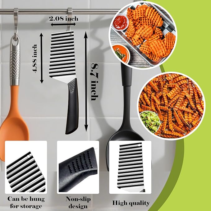 FANTEXY Crinkle Cutter - Wave Blade, Stainless Steel Waffle Fry Cutter Slicer for Potatoes Carrots, French Fry Slicer For Vegetables And Fruits