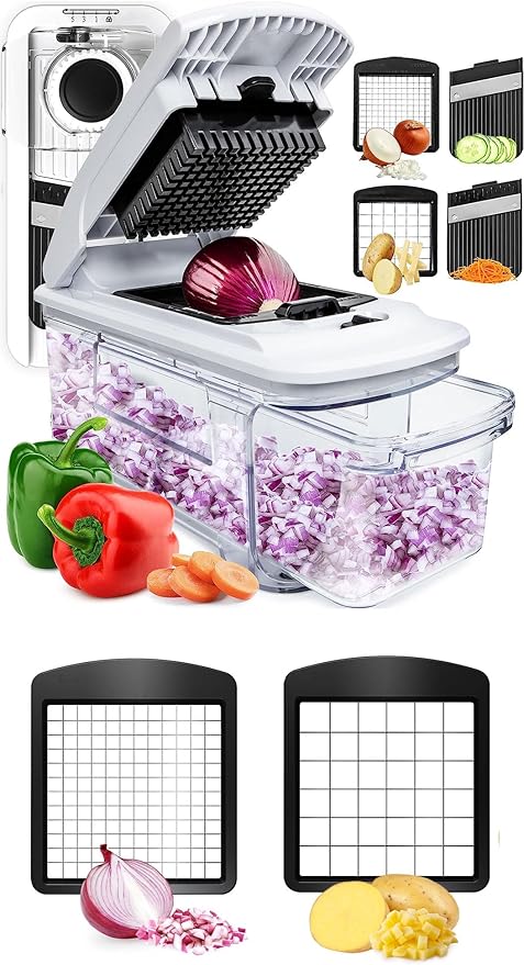 Fullstar All-in-1 Vegetable Chopper (4 in 1, White) and 2pc Blade Replacement Set - Bundle of Chopper and Dice Blade Replacement (Big and Small Dice) - Kitchen Gadgets