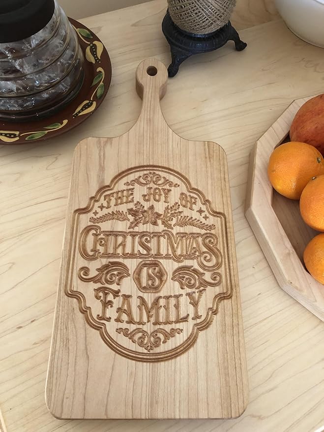 The Joy of Christmas is Family old-fashioned solid maple wood paddle Cutting Board