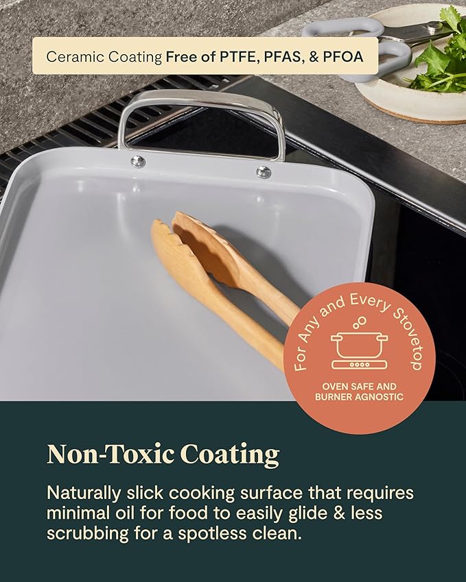Caraway Double Burner Griddle - 19x12” Griddle Pan - Non-Stick Ceramic Coated - Non Toxic, PTFE & PFOA Free - Oven Safe & Compatible with All Stovetops - Perracotta