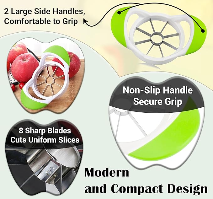 ARSUK Apple Cutter Slicer and Corer (8 Blades) - Thin Slice apple wedger, 2 in 1 Apple Core Remover and Cutter Tools, Non-Slip Soft Grip Handles