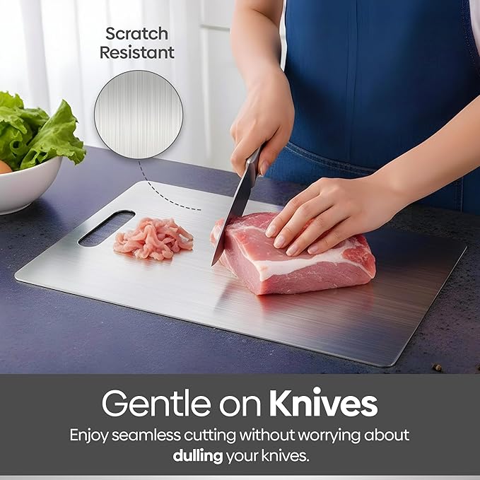 Pure 100% Titanium Cutting Board, Food-Grade & Knife-Friendly, Durable Double-Sided Design, Dishwasher Safe for Meat, Fish, Fruit & Vegetables (18 x 12)