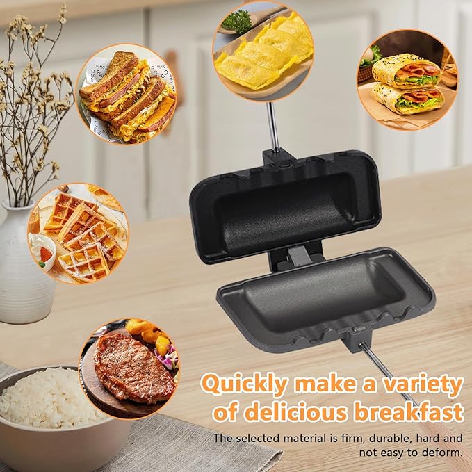 Double-Sided Stove Top Sandwich Baking Pan,Hot Dog Toaster,Nonstick Sandwich Maker Kitchen Pie Iron Press Sandwich Maker for Breakfast Pancakes Omelets Frittatas Toast