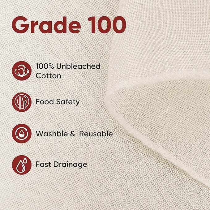 Cheese Cloths for Straining, 6PCS 20 * 20Inch Grade 100 Chees Cloth with Hemmed Edge,100% Cotton Unbleached,Reusable Muslin Cheesecloth for Straining, Making Yogurt, Juicing
