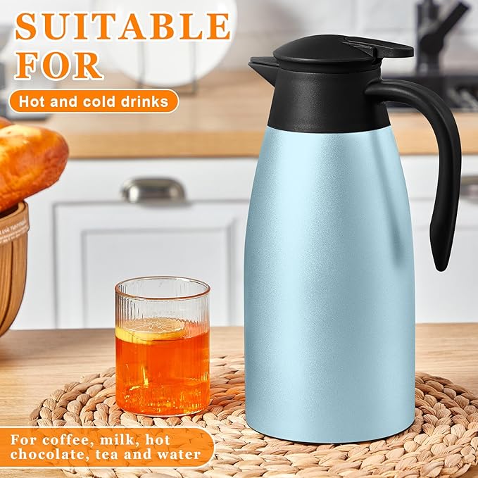 Norme 2 Pcs Thermal Coffee Carafe Insulated Stainless Steel Coffee Carafe for Hot Liquid Vacuum Thermal Pot Creamer Pitcher Dispenser with Brushes Keeping Hot Water Milk(Pink, Blue)