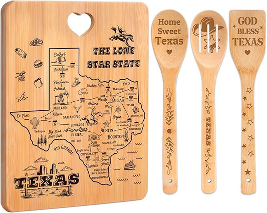 Texas Gifts Cutting Board Set, Texas Souvenirs, Texas Kitchen Decor with State Map Design, Charcuterie and Serving Board, Home Sweet Texas Theme Gifts for Texas Lovers.