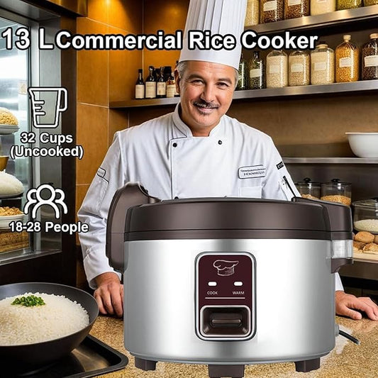 CAZACHEF 13.8 QT Large Commercial rice cooker 65 cups cooked 32 cups uncooked rice Commercial Electiric Rice Warmer for 18-28 people, with One-Touch Operation