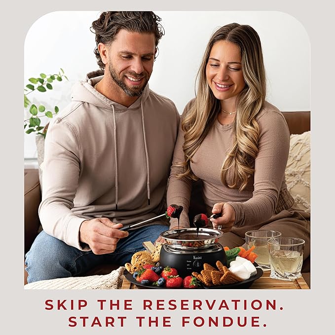 Kusini 2 in 1 Electric Fondue Set & Smores Maker Tabletop Indoor Kit with Removable Trays & 4 Skewers – Smores Station Chocolate Melting Pot - Unique Couple Gift Set Idea, Date & Movie Night Supplies
