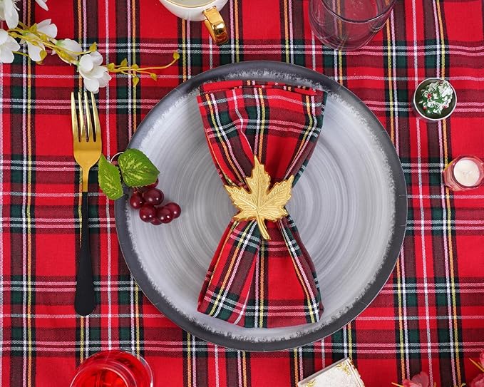 Blue Needles Buffalo Plaid Christmas Napkins - 100% Cotton Set of 12 Gingham Cloth Napkins 18x18 inches - Soft, Reusable & Washable, Ideal for Valentine's Parties & Everyday Use - Christmas Multi Red