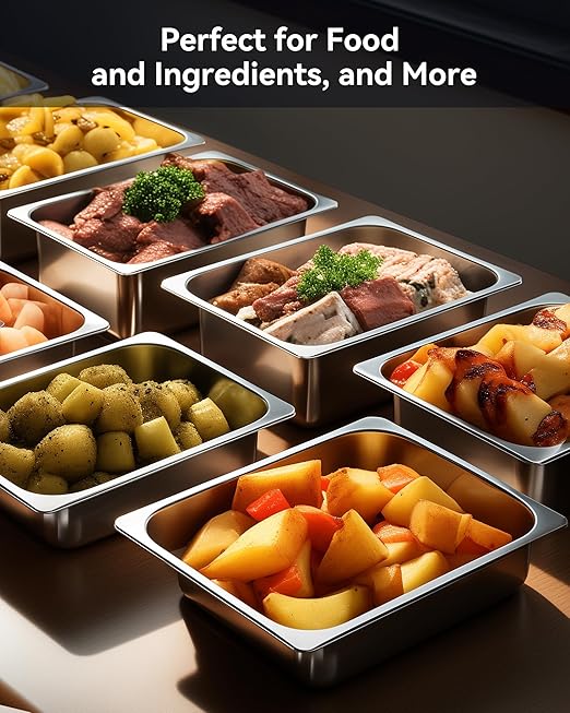 ZeroPone 6 Pack Hotel Pans, 1/2 Size 4" Deep Stainless Steel Steam Table Pan, 12.8" L x 10.4" W Anti Jam Commercial Catering Food Pans for Hotel, Home, Party, Restaurant, Buffet