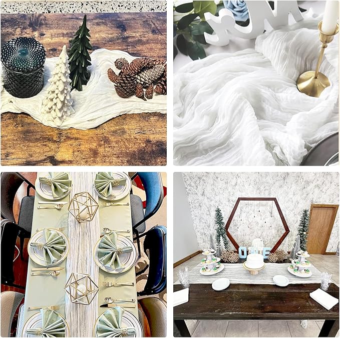 10 Pack White Cheesecloth Table Runner 6FT Boho Gauze Fabric Table Runner Vintage Rustic Sheer Runners for Wedding Party Bridal Baby Shower Long Table Decorations