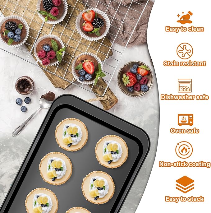 6-Piece Carbon Steel Bakeware Set, Nonstick Baking Pans with Cookie Sheet, Deep Roaster, Square Pan, Loaf Pan, Muffin Pan for Cooking,Baking Pans Set (black)