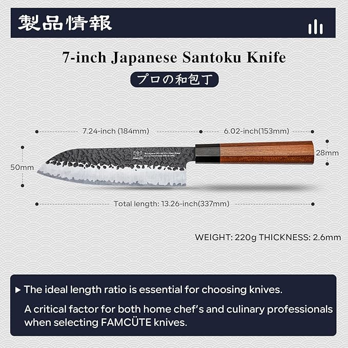 Santoku Knife 7 inch, Hand Forged 5 Layers 9CR18MOV High Carbon Steel Professional Kitchen Knife, Ultra Sharp Rosewood Handle Japanese Sushi Knife As a Thoughtful Christmas Gift for Dad/Mom
