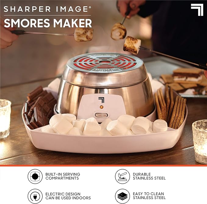 Sharper Image Electric Tabletop S'mores Maker for Indoors, 6-Piece Set, Includes 4 Skewers & 4 Serving Compartments, Easy Cleaning & Storage, Tabletop Marshmallow Roaster, Family Fun For Kids Adults