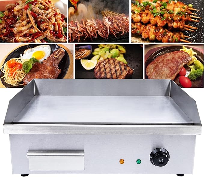 TBVECHI Commercial Electric Griddle, 3000w Stainless Steel Teppanyaki Grill Indoor Outdoor, Countertop Flat Top BBQ Plate with Thermostatic Control