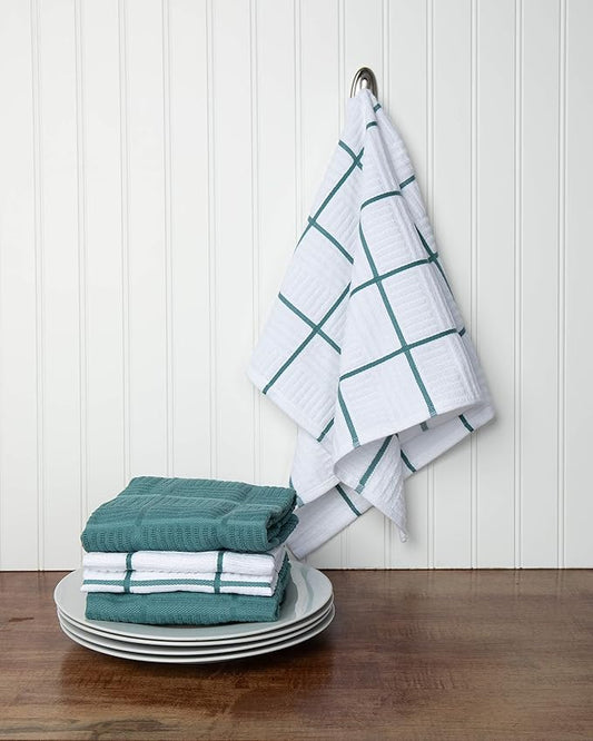 Sticky Toffee Cotton Kitchen Towels Set of 4, Blue and White, 28 x 16 in, Absorbent Reusable Hand and Dish Towels, Tea Towels, Oeko-Tex Cotton