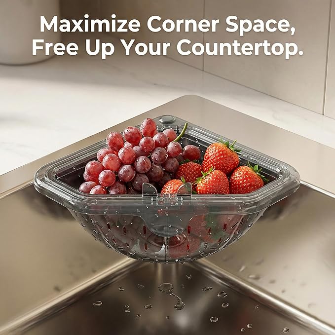 Triangular Draining Basket for Sink, Magnetic Corner Sink Strainer Basket, Touch-Free Food Catcher For Kitchen Sink (Green)