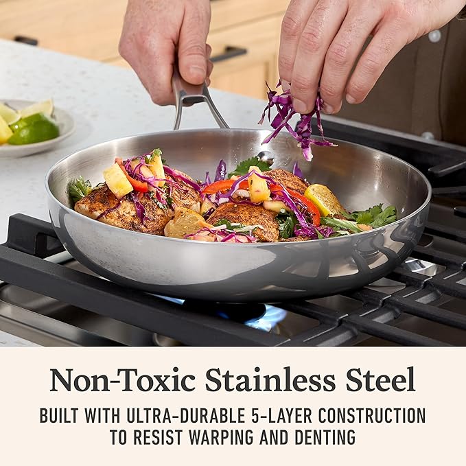 Calphalon Premier Polished 5-Ply Stainless Steel Cookware Set w/Turbo Heat Tech 3 Piece Frying Pan Set, Induction, Oven Safe 500F, Silver
