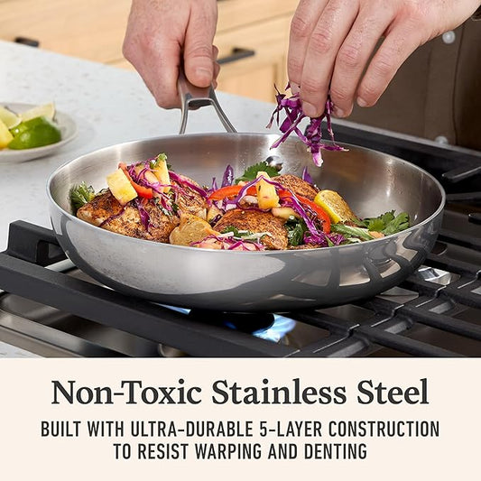Calphalon Premier Polished 5-Ply Stainless Steel Cookware Set w/Turbo Heat Tech 3 Piece Frying Pan Set, Induction, Oven Safe 500F, Silver