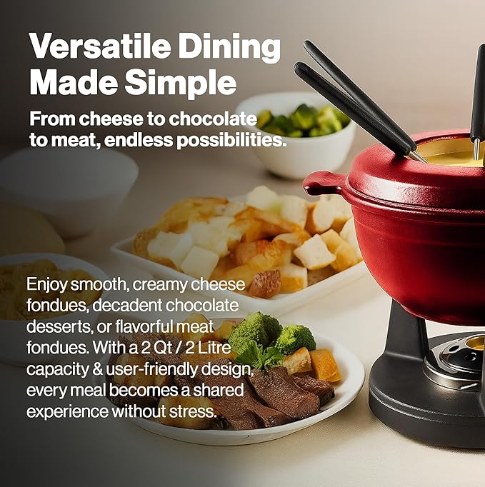 Swissmar Lucerne 10-Piece Cast Iron Fondue Set - Ideal for Melting Cheese, Chocolate, & More - Perfect for Kitchen Collection & Wedding Gift Giving - 2 Liter / 2 Quart - Red