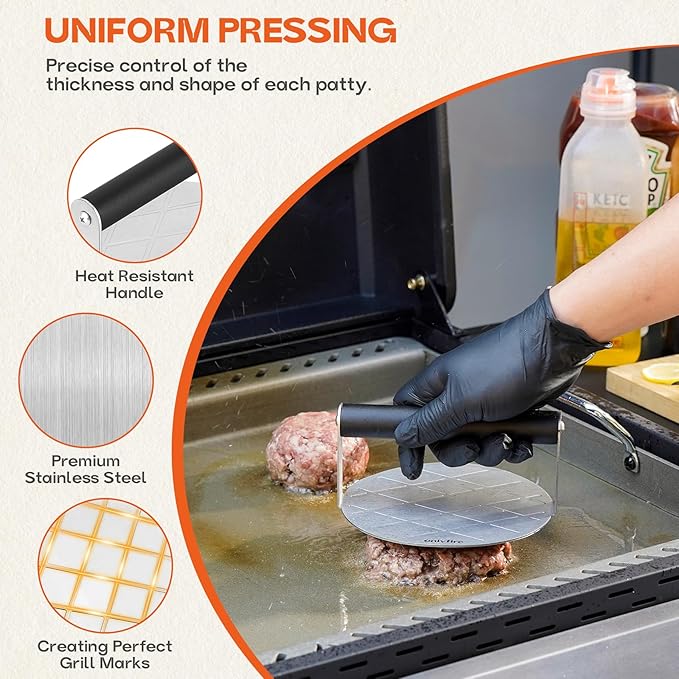 Onlyfire 7PCS Griddle Accessories Kit for Cooking Indoor or Outdoor, Multifunctional Grill Utensil for Blackstone Including Melting Dome, Grill BBQ Spatulas, Chopper/Scraper, Liquid Dispensers, Grill Press Great