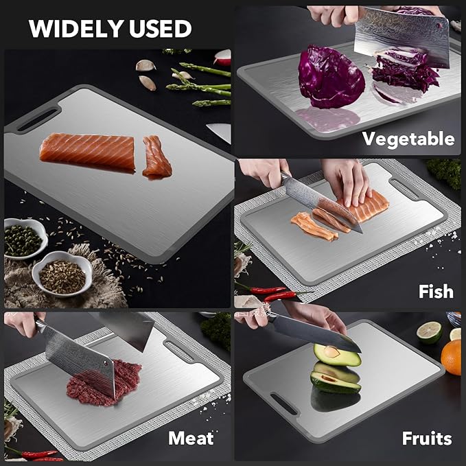 Titanium Cutting Boards For Kitchen, 100% Pure Cut Titanium Cutting Board, Food Grade Quality, Double-Sided Food-Grade Chopping Board Non-Stick Durable and easy to clean14.1X10