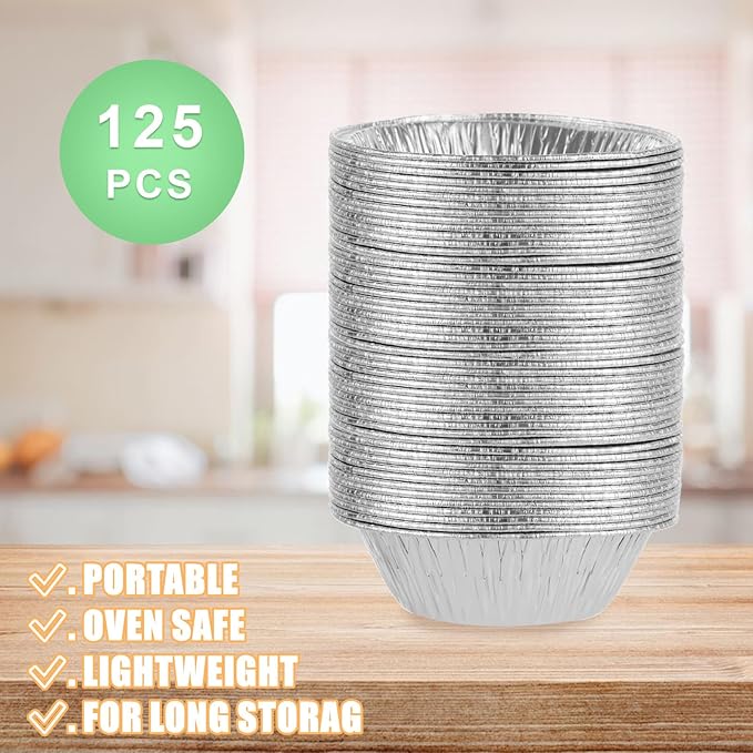 RHBLME 125 PACK Mini Pie Tins, 5 Inch Aluminum Foil Pie Pans Heavy Duty Small Pie Tins, Pot Pie Pans For Bakeries, Cafes, Restaurants, Durable Mini Tart Pans for Pie, Fruit Tarts, Quiche