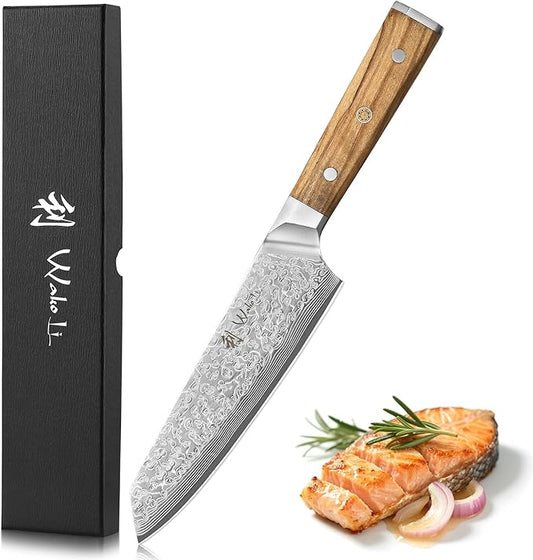Wakoli Oribu Kiritsuke Chef's Knife – Full Tang Kitchen Knife | 7-Inch Blade Made of 67-Layer Damascus Steel with AUS-10 Core | Ergonomic Olive Wood Handle | Premium Quality, Gift Box Included