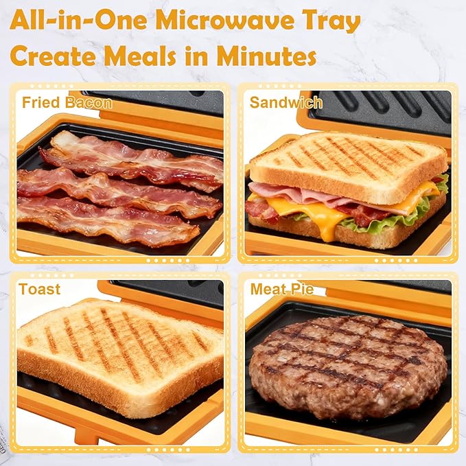 Microwave Sandwich Maker, Microwave Toaster with Adjustable Silicone Strap, Removable Non-Stick Microwave Grilled Cheese Maker, Microwave Grill Crispy, Melted in Minutes for Travel, Office, Dorm, Home