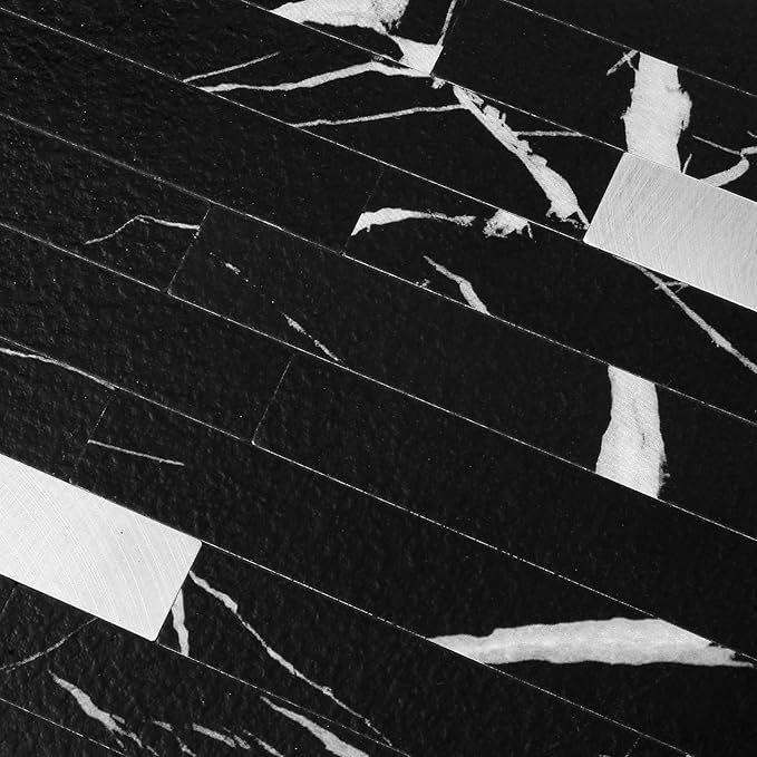 Yipscazo 10 Sheets Peel and Stick Stone Metal Backsplash Tiles, PVC Wall Tiles Stick on Backsplash for Kitchen, Bathroom (6'' X 12'', Black Rock)