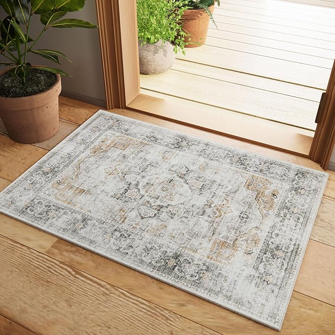 Washable Entryway Small Area Rugs: 2'x3' Boho Rug Non Slip Door Mat Indoor Entrance Stain Resistance Low Pile Throw Rugs for Inside Front Door Floor Bedroom Bedside Kitchen Nursery Dorm Home Entry