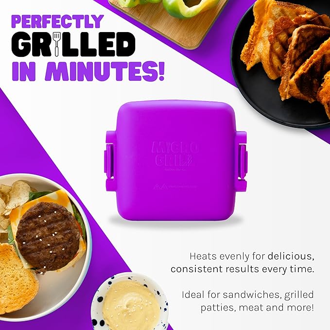 Toastie Maker, Microwave Grill, Sandwich Toaster, 3 Minute Grilled Cheese, Crispy, Panini Press, Dishwasher Safe, Office, Home, Travel & School Dorms (Purple)