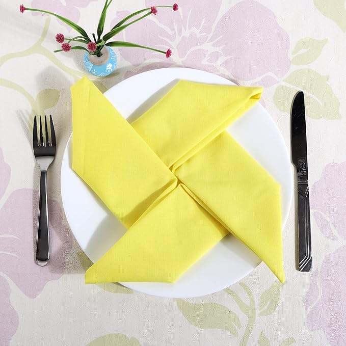 FINGERCRAFT Dinner Cloth Napkins, Cotton Linen Blend Fabric 12 Pack Easter Special, Premium Quality, Mitered Corners Napkins Cloth for Every Day Use Napkins are Pre Shrunk and Good Absorbency Lemon
