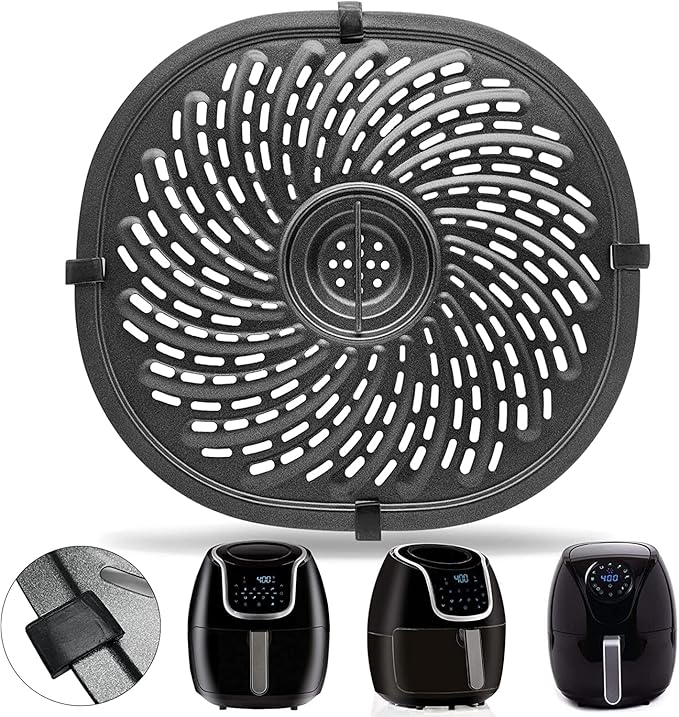 Air Fryer Replacement Tray for Power XL Vortex 7 QT Air Fryer, Oval Nonstick 10.3''×9.5'' AirFryer Replacement Parts Accessories Rack Basket Grill Pan Grill Plate Crisper Plate with Rubber Bumpers